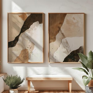 Set von zwei Wabi Sabi Wandbilder / Japandi Design / Große Wandkunst / Beige und Braun / Modernes Dekor / Digital Print