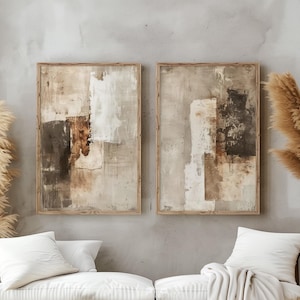 Set of two Wabi Sabi Abstract Wall Arts / Japandi Design / Large Wall Art / Beige and Brown / Modern Decor / Digital Printable
