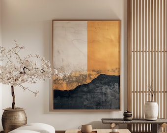 Wabi Sabi Wall Art / Japandi design / Minimalist Painting / Beige, gold and black Abstract Art / Modern Wall Decor / Digital Printable Art