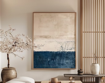 Wabi Sabi Wall Art / Japandi design / Minimalist Painting / Beige and Dark Blue Abstract Art / Modern Wall Decor / Digital Printable Art