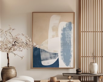 Japandi Abstract Wall Art / Wabi Sabi Design / Minimalist Painting / Beige and Blue Art / Modern Wall Decor / Digital Printable Art