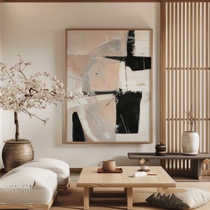 Diseño abstracto Japandi / Wabi Sabi Wall Art / Pincel Pintura de mediados de siglo / Arte beige / Decoración de pared moderna / Arte imprimible digital