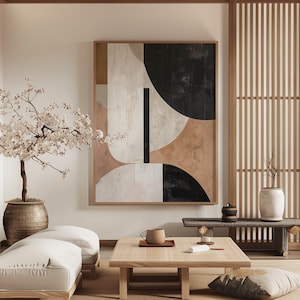 Arte de parede Japandi/Design Wabi Sabi/Pintura minimalista de formas geométricas/Arte abstrata bege/Decoração de parede moderna/Arte digital para impressão