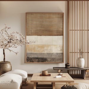 Beige and Brown Japandi Abstract Wall Art, Modern Wabi Sabi Decor (Digital Download)