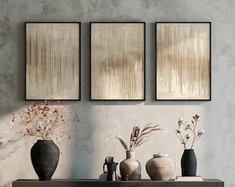 Set of Three Wabi Sabi Abstract Wall Arts / Japandi Design / Large Wall Art / Beige and Brown / Modern Decor / Digital Printable