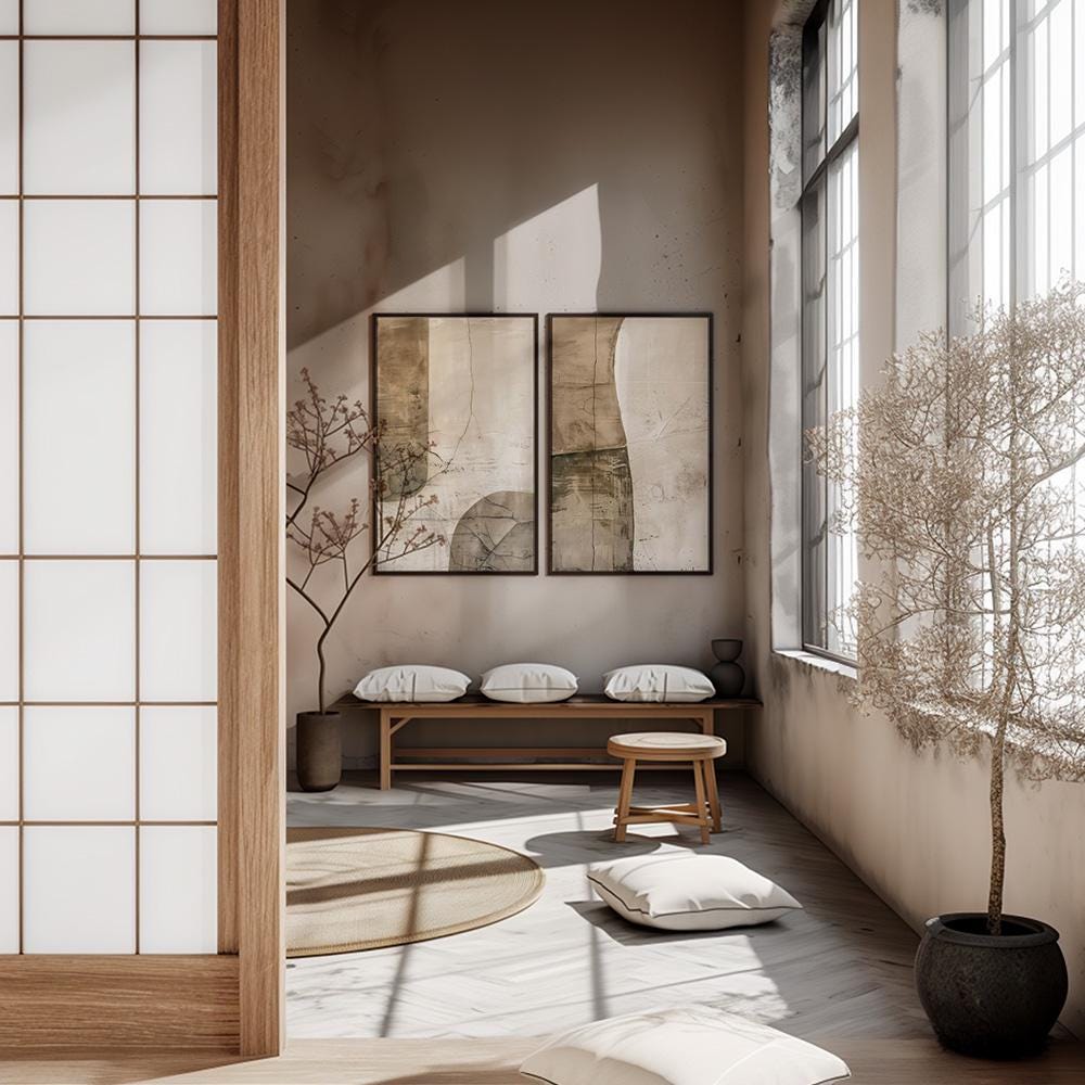 Wabi Sabi Abstract Wall Art / Japandi Design / Set of 2 Art/ Beige Wall ...
