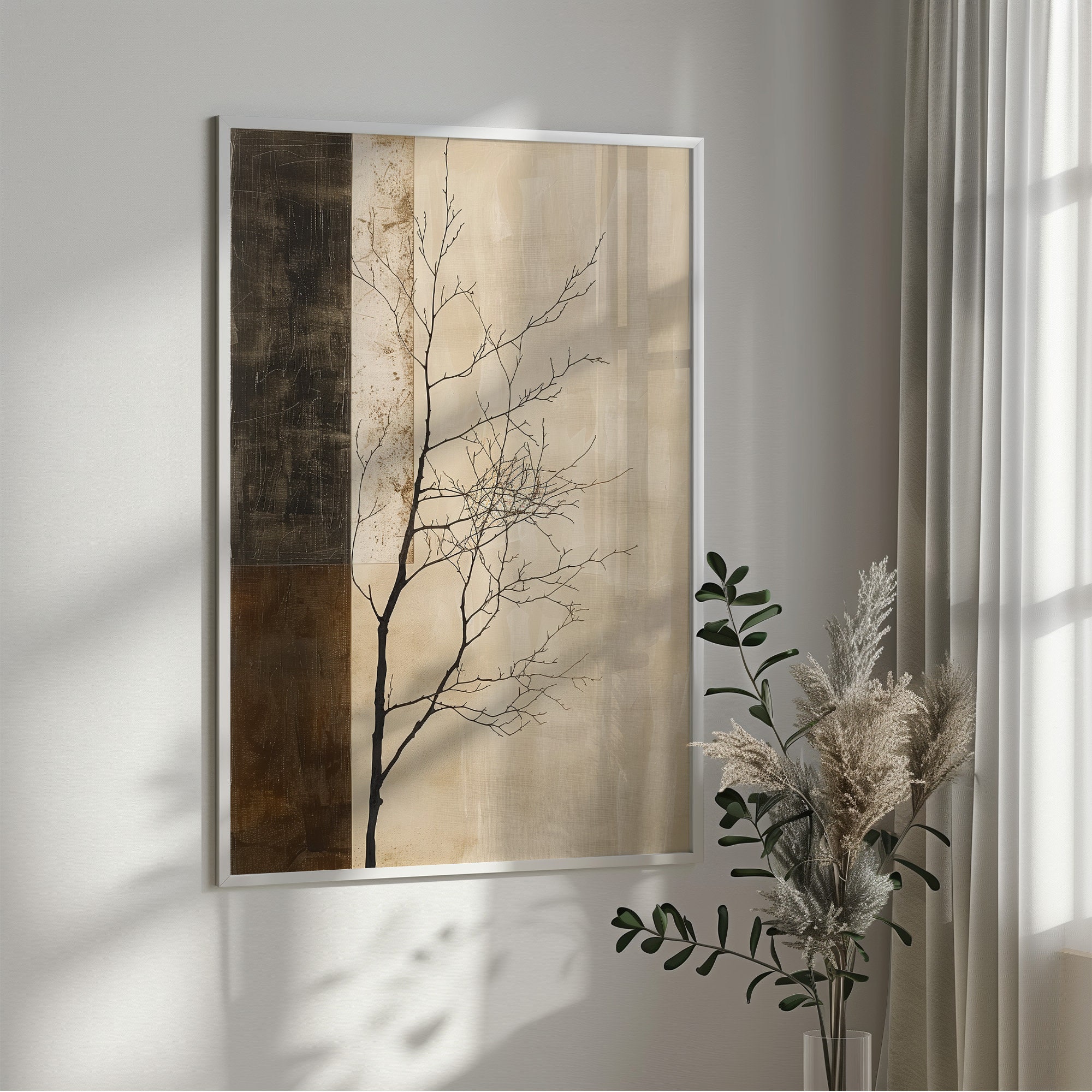 備前焼　重厚感ある作家もの陶板画　霞に桜　ガラス付きシルバーフレーム 備前焼 重厚感ある作家もの陶板画 霞に桜 ガラス付きシルバー