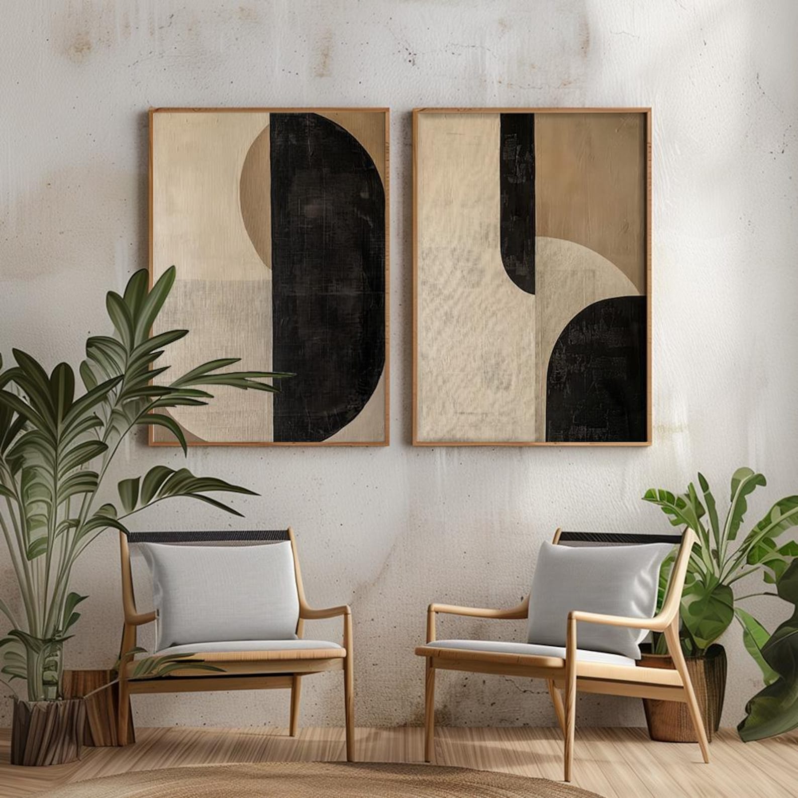 Wabi Sabi Abstract Wall Art / Japandi Design / Set of 2 Art/ Beige Wall ...