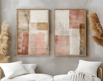Wabi Sabi Abstract Wall Art / Japandi Design / Set of 2 art/ Pink Wall Art / Beige / Modern Decor / Digital Printable