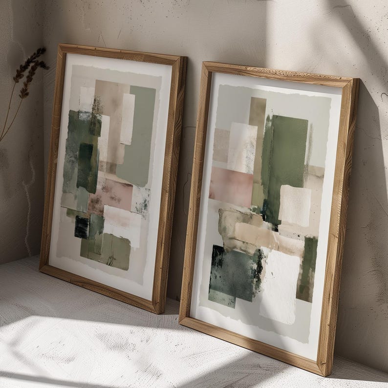 Wabi Sabi Abstract Wall Art / Japandi Design / Set of 2 Art/ Green Wall ...