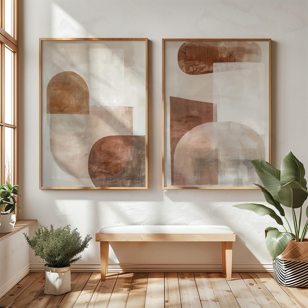 Japandi Abstract Wall Art / Wabi Sabi Design / Set of 2 Art/ Beige Wall ...
