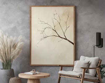 Wabi Sabi Interior Wall Art / Japandi Tree Design / Abstract Large Wall Art / Beige Art / Modern Decor / Digital Printable Art
