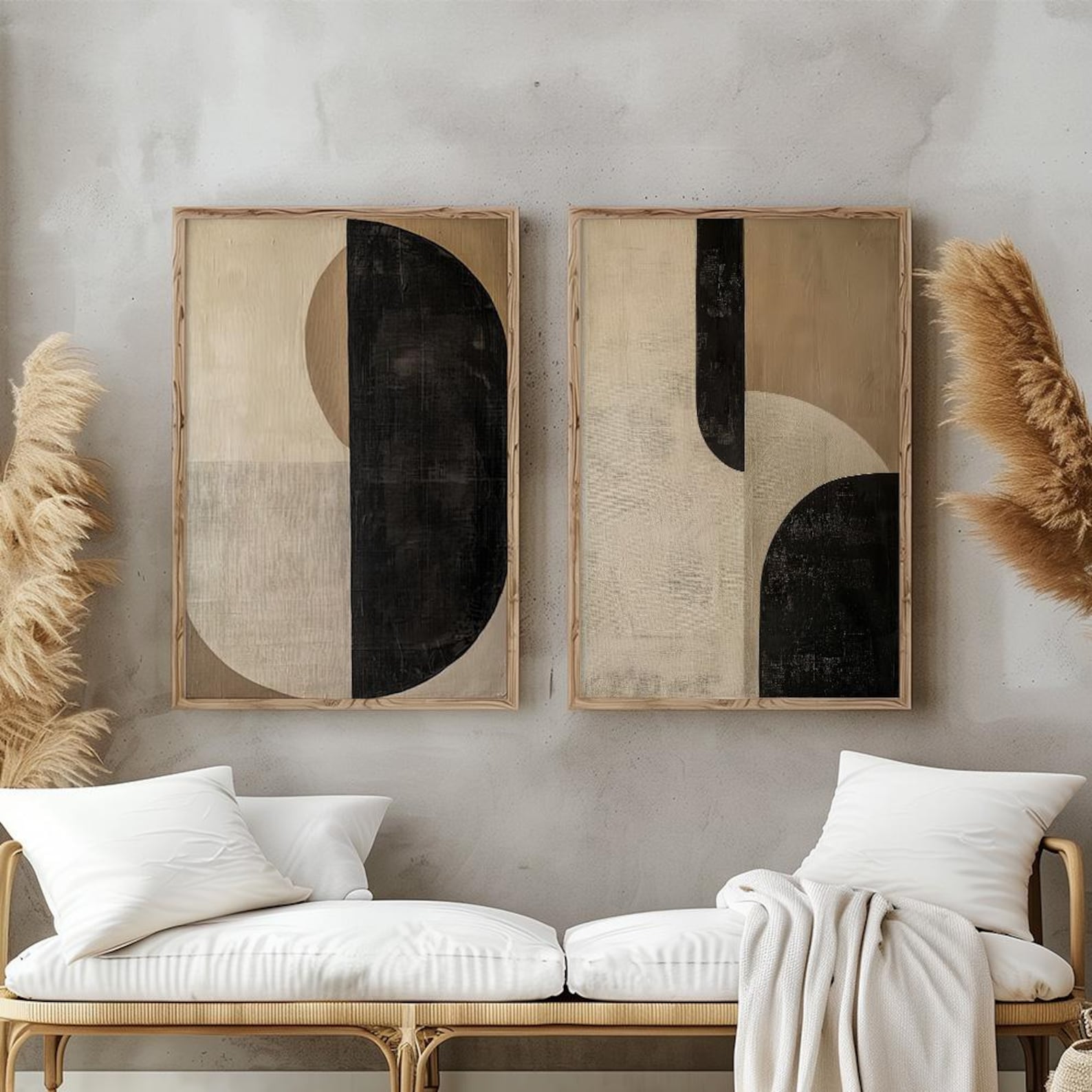 Wabi Sabi Abstract Wall Art / Japandi Design / Set of 2 Art/ Beige Wall ...