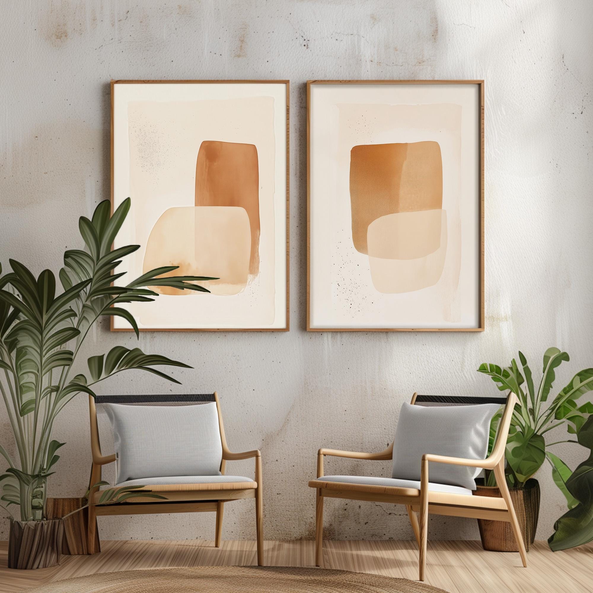 Abstract Japandi Wall Art / Wabi Sabi Design / Set of 2 Art/ Beige Wall ...