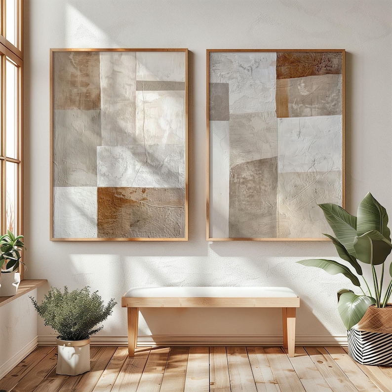 Set of two Wabi Sabi Abstract Wall Arts / Japandi Design / Large Wall Art / Beige and Brown / Modern Decor / Digital Printable