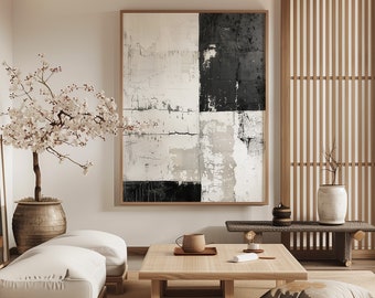 Arte mural Wabi Sabi / Diseño japonés / Pintura minimalista / Arte abstracto en blanco y negro / Decoración de pared moderna / Arte imprimible digital