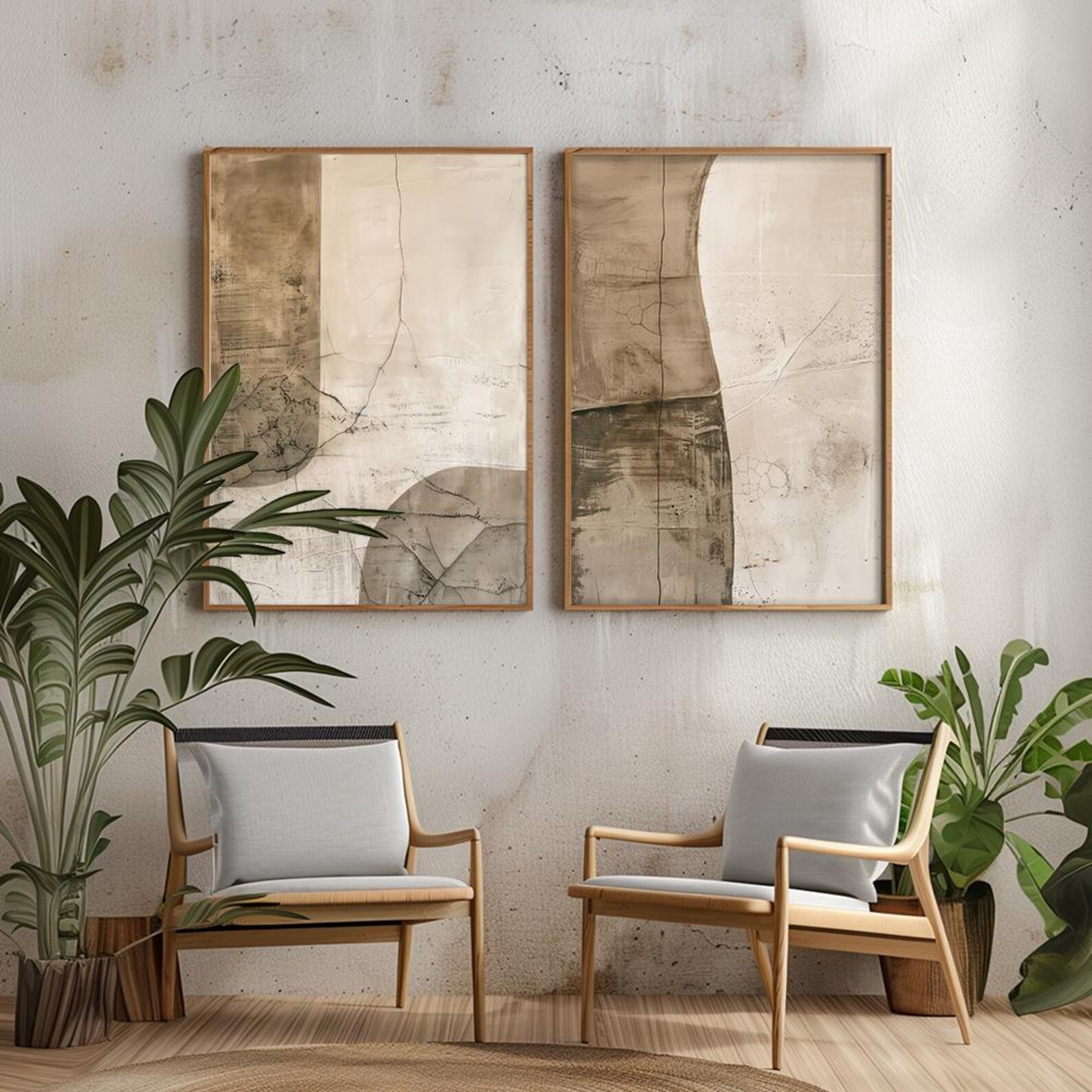 Wabi Sabi Abstract Wall Art / Japandi Design / Set of 2 Art/ Beige Wall ...