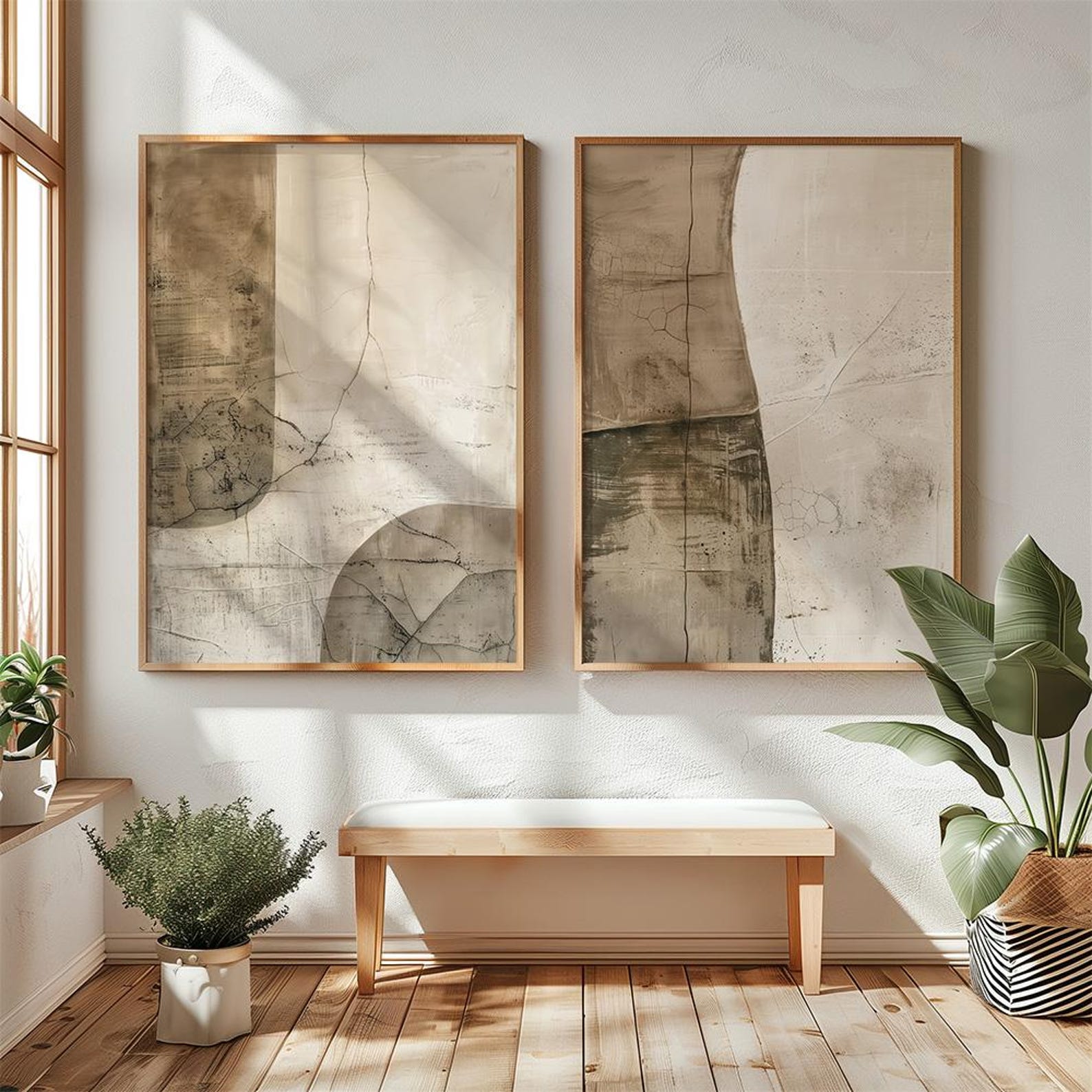 Wabi Sabi Abstract Wall Art / Japandi Design / Set of 2 Art/ Beige Wall ...