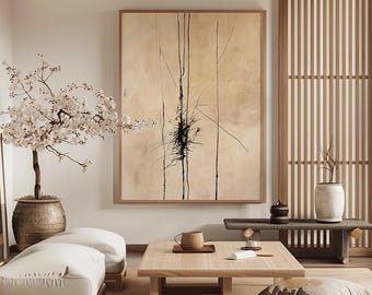 Beige Japandi Abstract Wall Art, Modern Wabi Sabi Decor (Digital Download)