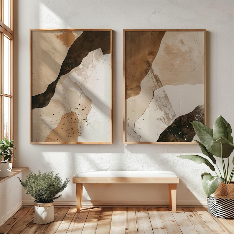 Set of two Wabi Sabi Abstract Wall Arts / Japandi Design / Large Wall Art / Beige and Brown / Modern Decor / Digital Printable