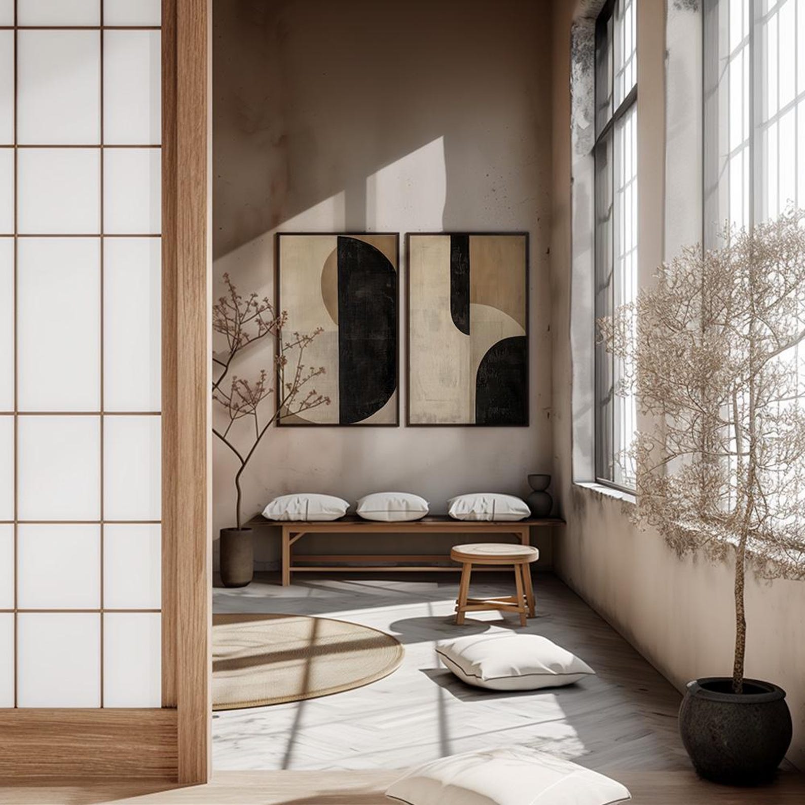 Wabi Sabi Abstract Wall Art / Japandi Design / Set of 2 Art/ Beige Wall ...