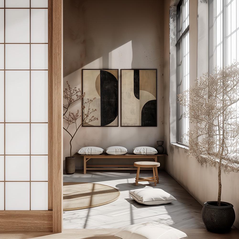 Wabi Sabi Abstract Wall Art / Japandi Design / Set of 2 Art/ Beige Wall ...