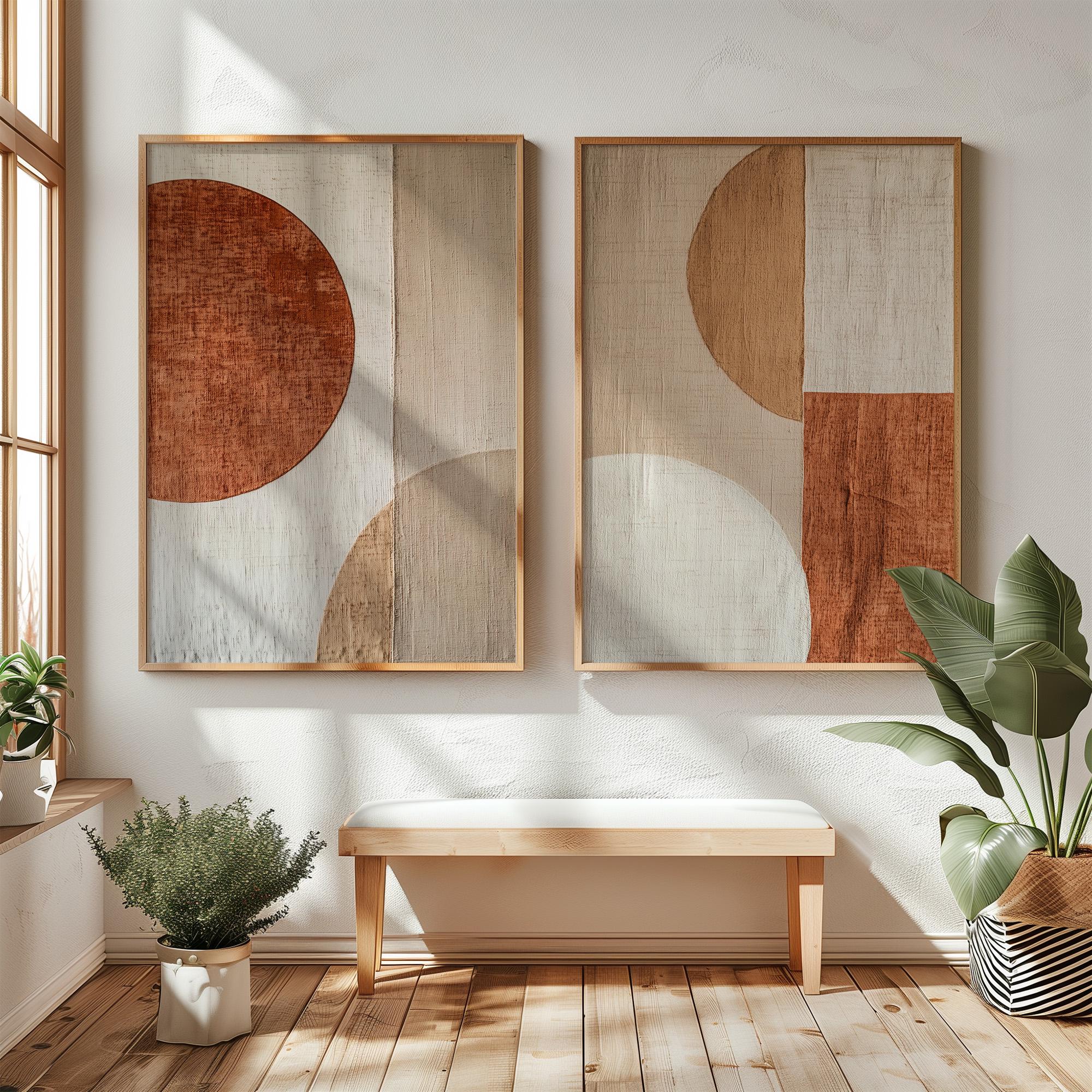 Wabi Sabi Abstract Wall Art / Japandi Design / Set of 2 Art/ Beige