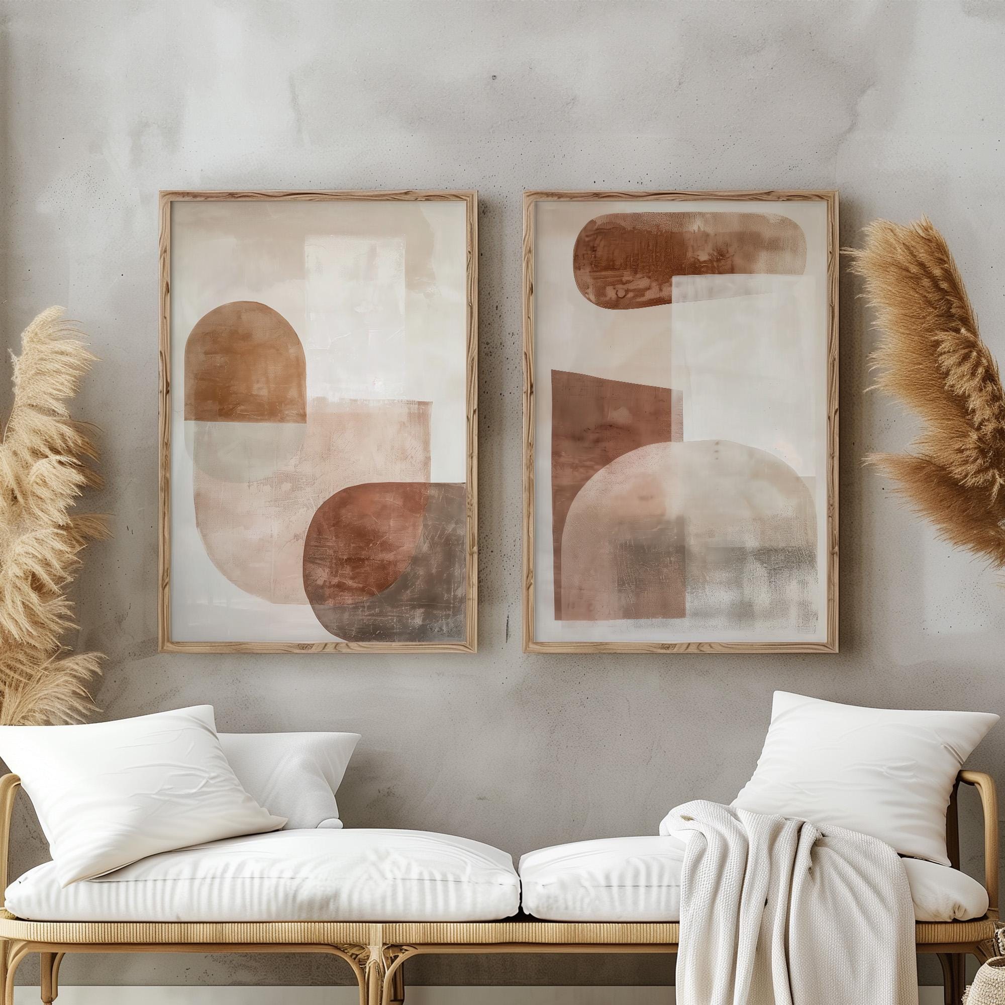 Japandi Abstract Wall Art / Wabi Sabi Design / Set of 2 Art/ Beige Wall ...