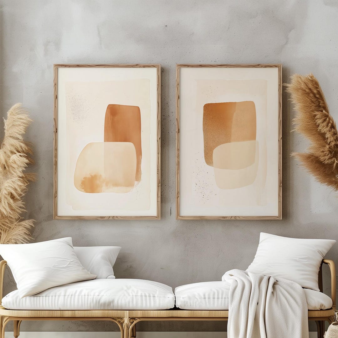Abstract Japandi Wall Art / Wabi Sabi Design / Set of 2 Art/ Beige Wall ...