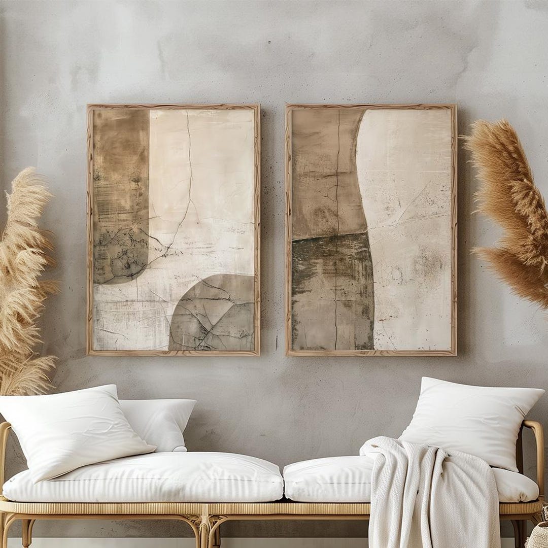 Wabi Sabi Abstract Wall Art / Japandi Design / Set of 2 Art/ Beige Wall ...