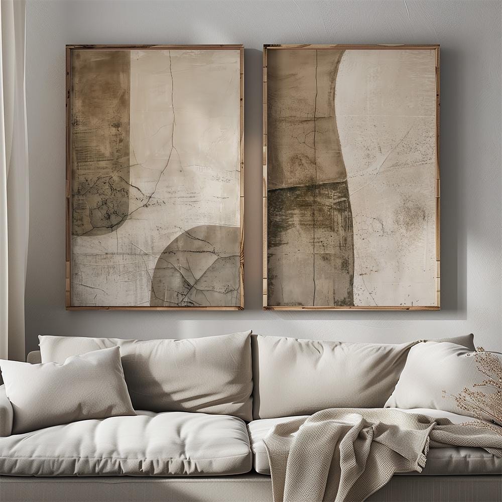Wabi Sabi Abstract Wall Art / Japandi Design / Set of 2 Art/ Beige Wall ...