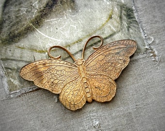 M112 1 Piece Large 65mm Vintage Natural Aged Patina Rustic Solid Brass Butterfly Stamping