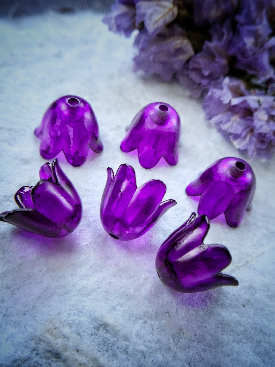 6 Pieces Pixie Plum Small Lucite Acrylic Bell Flower Beads, Painted and ...