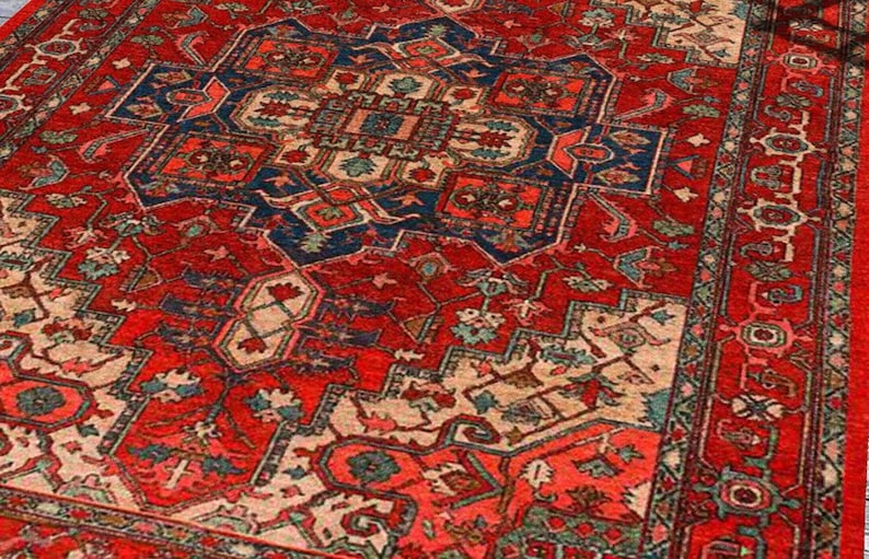 Customized Vintage Style Red Rug, Rugs for Living Room, Washable Rug ...