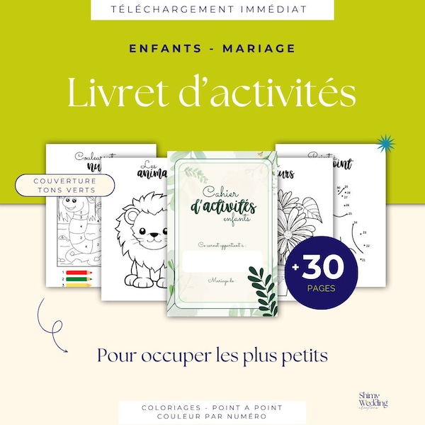 Livret d'activité et coloriages enfants à imprimer - Mariage - Thème vert