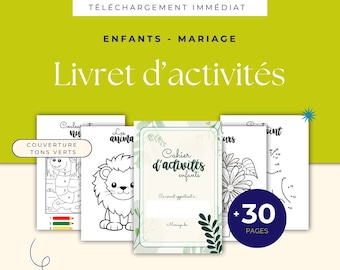 Livret d'activité et coloriages enfants à imprimer - Mariage - Thème vert