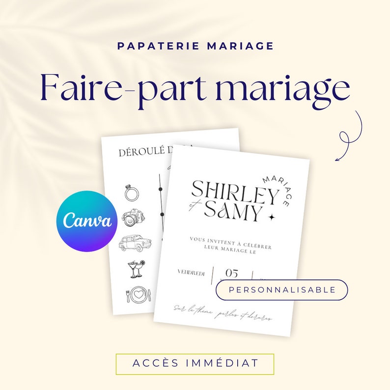 Faire part mariage Personnalisable sur Canva image 1