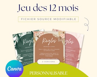 Jeu des 12 mois - Mariage - Fichier personnalisable - 3 versions