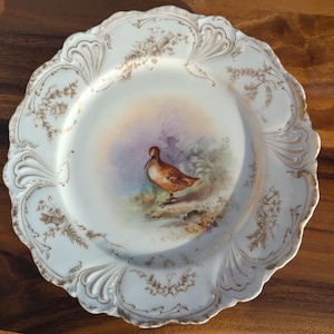 Long Bill Bird Motif Tressemann and Vogt Florence France Porcelain Decorative Plate 9.5 inches/19th Century 1890s/ Decorative Decor