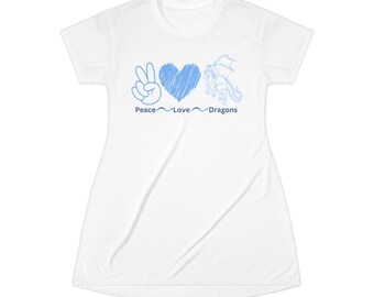 Vestido camiseta Peace Love Dragons (AOP)