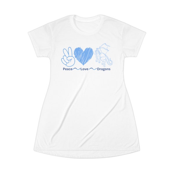 Peace Love Dragons T-Shirt Dress (AOP)