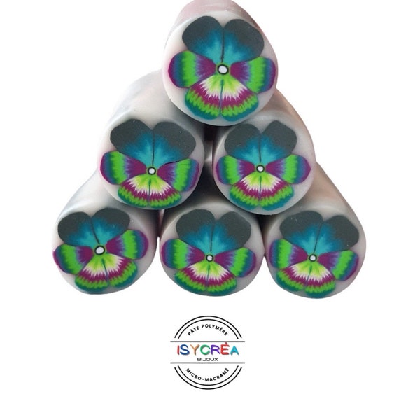 Pansy cane - Polymer clay - Green & Purple - Millefiori