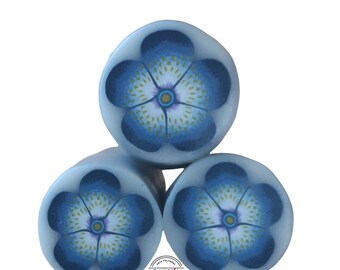 Cane fleur - Pâte polymère - Matière première - Fourniture bijoux - Bleu denim à pois jaune moutarde - Cane Millefiori