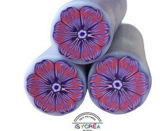 Cane fleur - Pâte polymère - Matière première - Fourniture bijoux - Coloris violet et pêche - Cane Millefiori