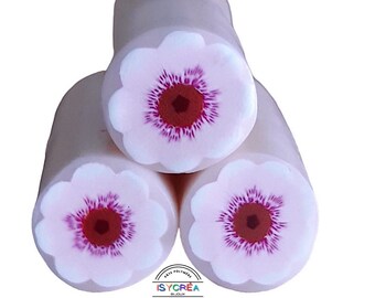 Cane fleur - Pâte polymère - Matière première - Fourniture bijoux - Coloris rose pâle et blanc - Cane Millefiori