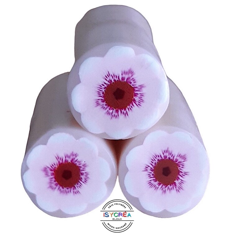 Cane fleur Pâte polymère Matière première Fourniture bijoux Coloris rose pâle et blanc Cane Millefiori image 1