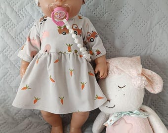 Doll clothes, 43 cm Baby Born, Easter gift, carrots, dress, farm, bunny.