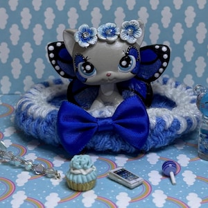 Littlest Pet Shop Custom Cute Blue Butterfly Fairy Shorthaired Cat Kitty OOAK LPS with Accessories