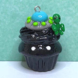 Polymer Clay Alien inspired Space UFO Cupcake Charm Keychain