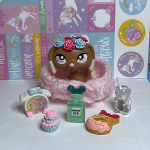 Littlest Pet Shop Dacshund Pink and Blue Cute Flower Crown Dog Custom LPS OOAK with Accessories